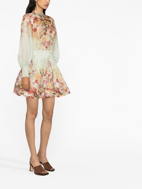 ZIMMERMANN Wonderland Floral Print Mini Skirt Poppy Ombre Size 0P 0 Petite