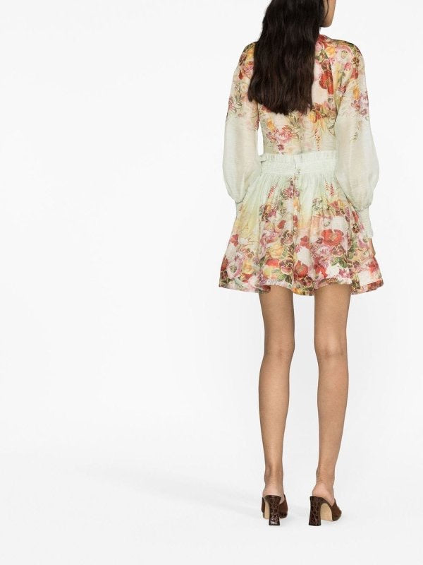 ZIMMERMANN Wonderland Floral Print Mini Skirt Poppy Ombre Size 0P 0 Petite