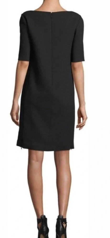 LAFAYETTE 148 New York Crya Lace Panel Dress Black Wool Solid Bateau Neck Size 8