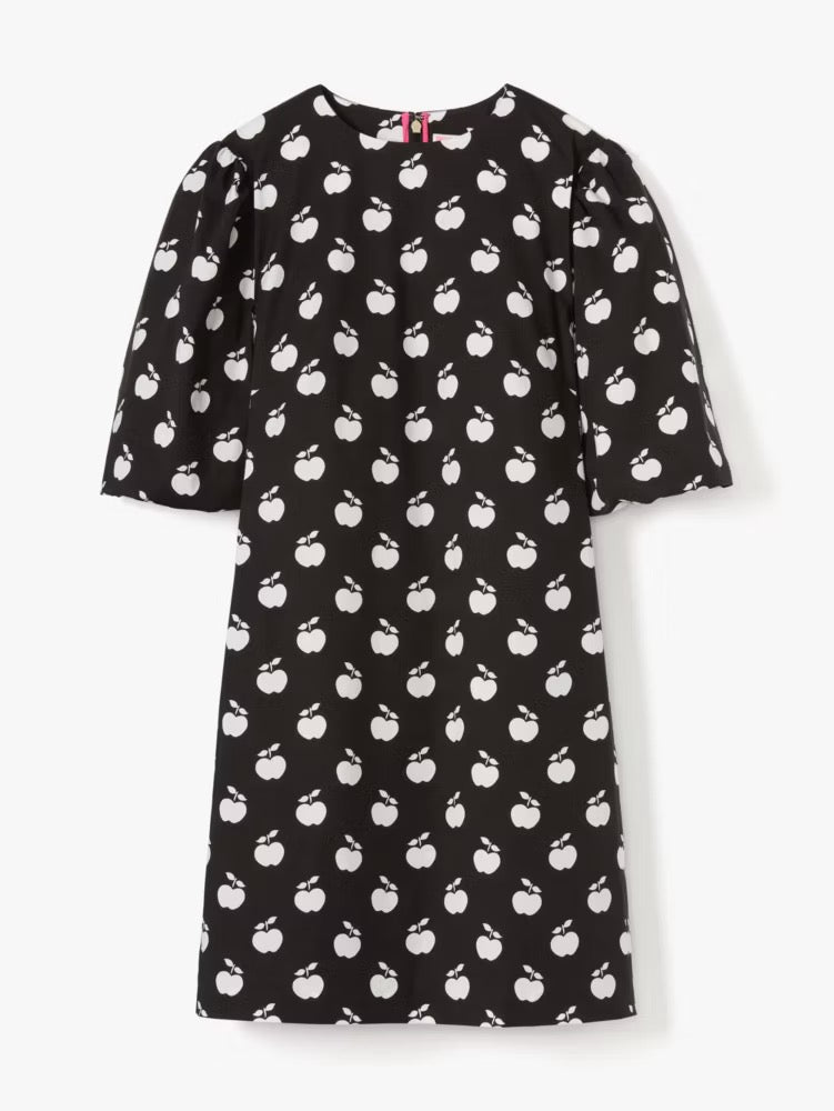 KATE SPADE New York Apple Toss Taxi Dress Puff Sleeve Lined Black White Size 8