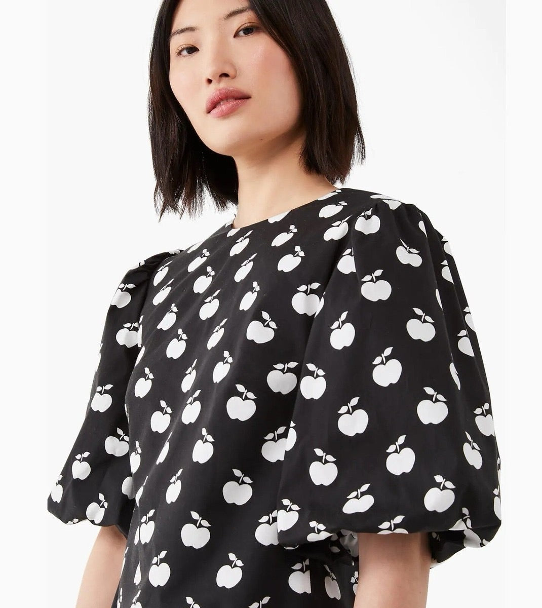 KATE SPADE New York Apple Toss Taxi Dress Puff Sleeve Lined Black White Size 8