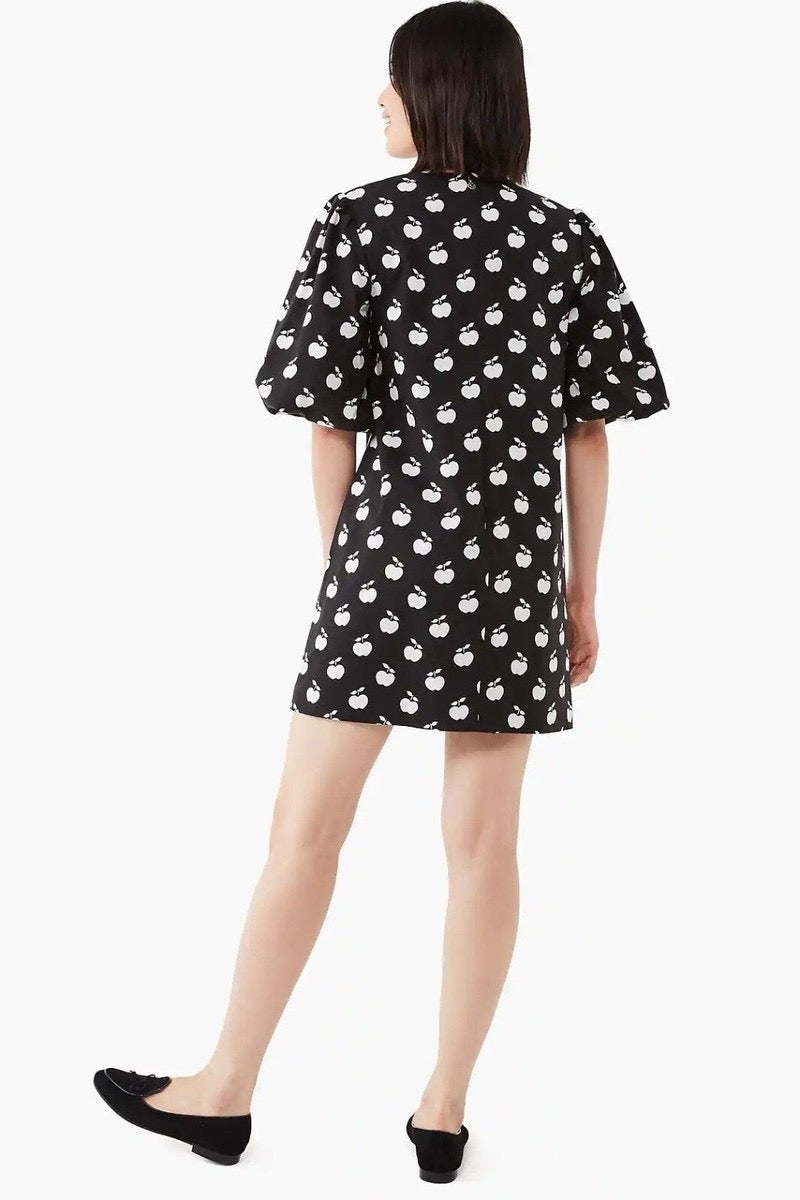 KATE SPADE New York Apple Toss Taxi Dress Puff Sleeve Lined Black White Size 8