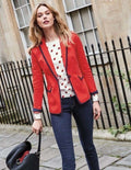 BODEN Picardy Blazer Red Tailored Jacket Polka Dot Lined Navy Blue White US 14