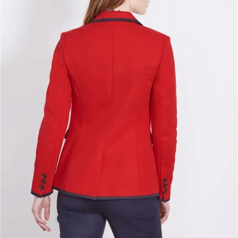 BODEN Picardy Blazer Red Tailored Jacket Polka Dot Lined Navy Blue White US 14