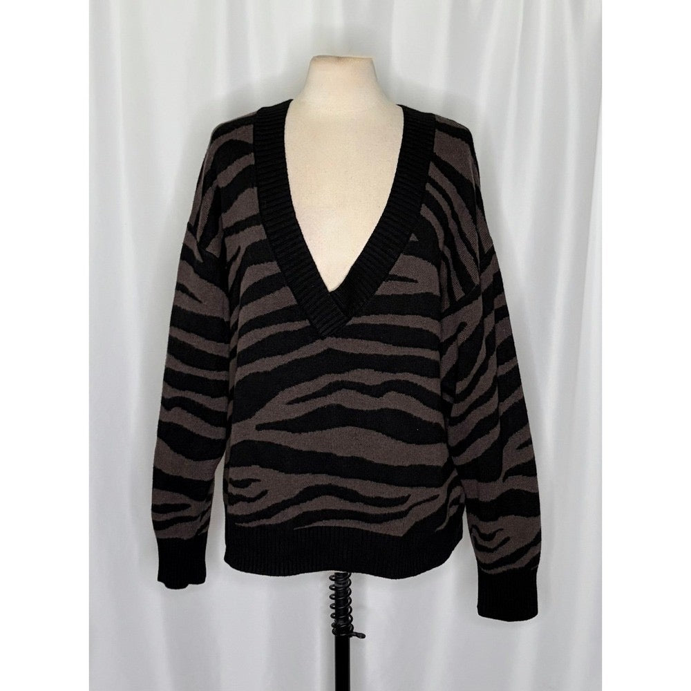 VARLEY Calvert Sweater Bracken Black Zebra Animal Print Merino Wool Blend Large