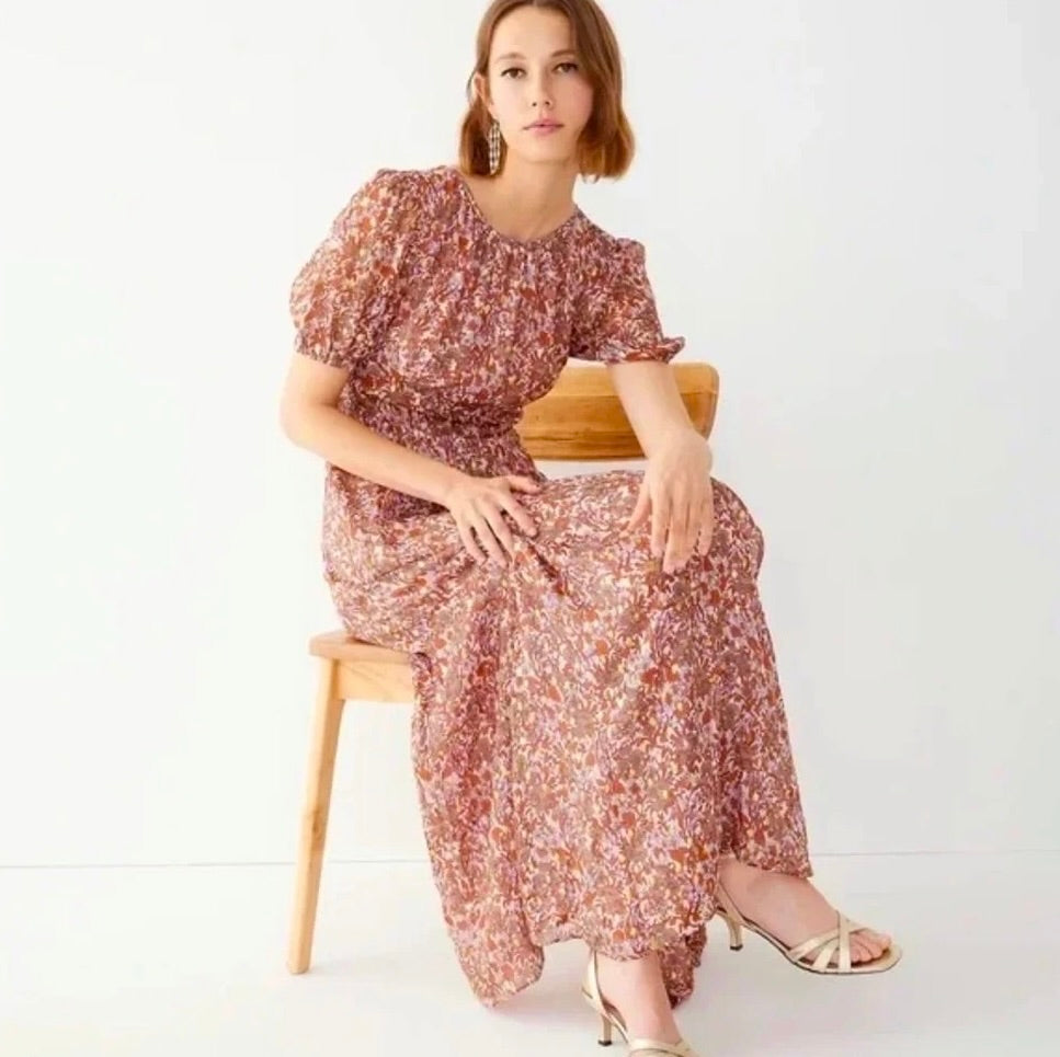 J. CREW Collection Bouquet Floral Clip-Dot Cutout Maxi Dress Metallic Size 6