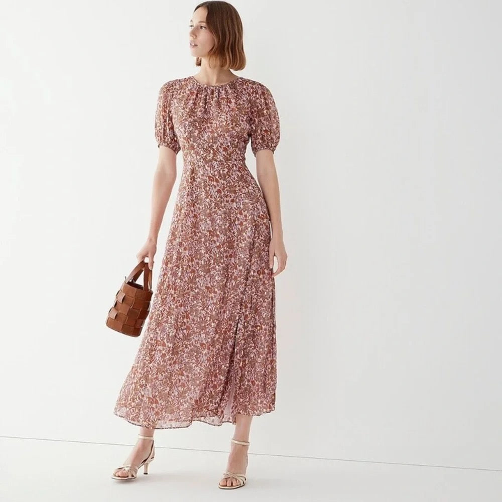 J. CREW Collection Bouquet Floral Clip-Dot Cutout Maxi Dress Metallic Size 6