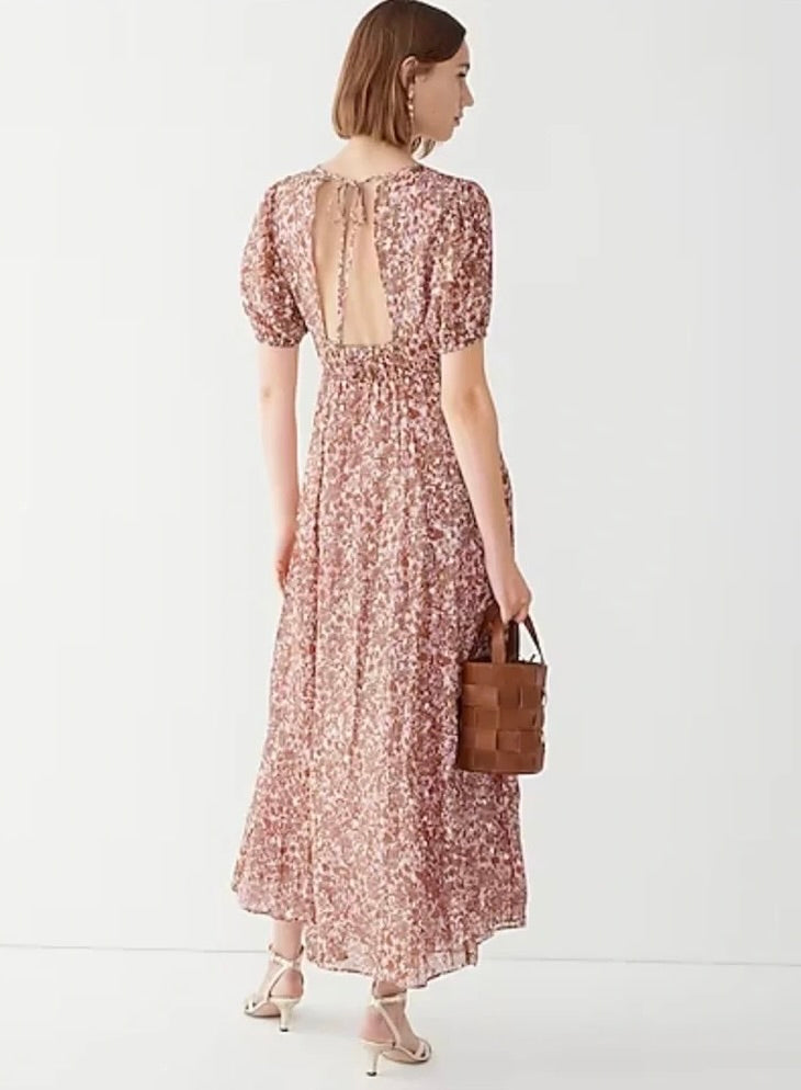 J. CREW Collection Bouquet Floral Clip-Dot Cutout Maxi Dress Metallic Size 6