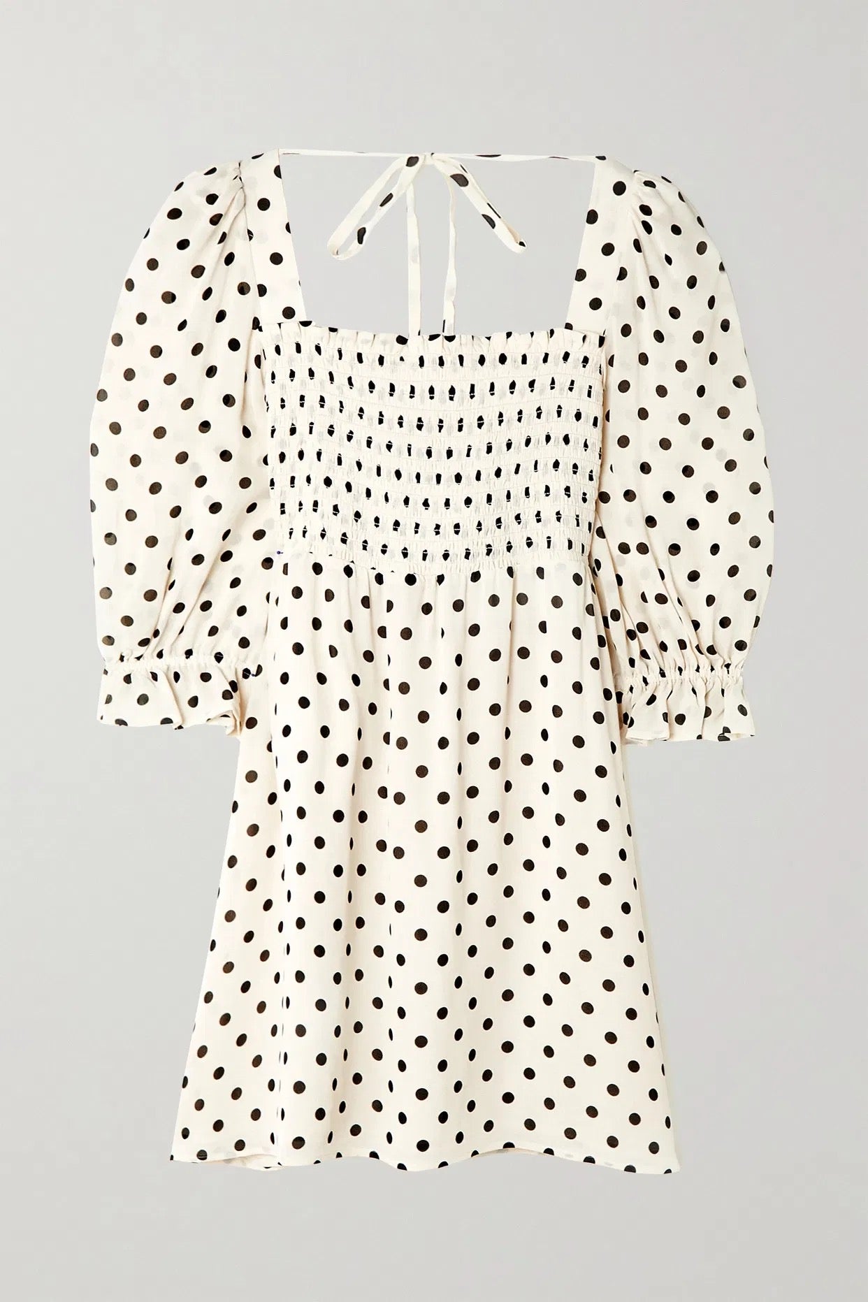 REFORMATION Zaria Dress Portofino Polka Dot Black White Smocked Mini Dress XS
