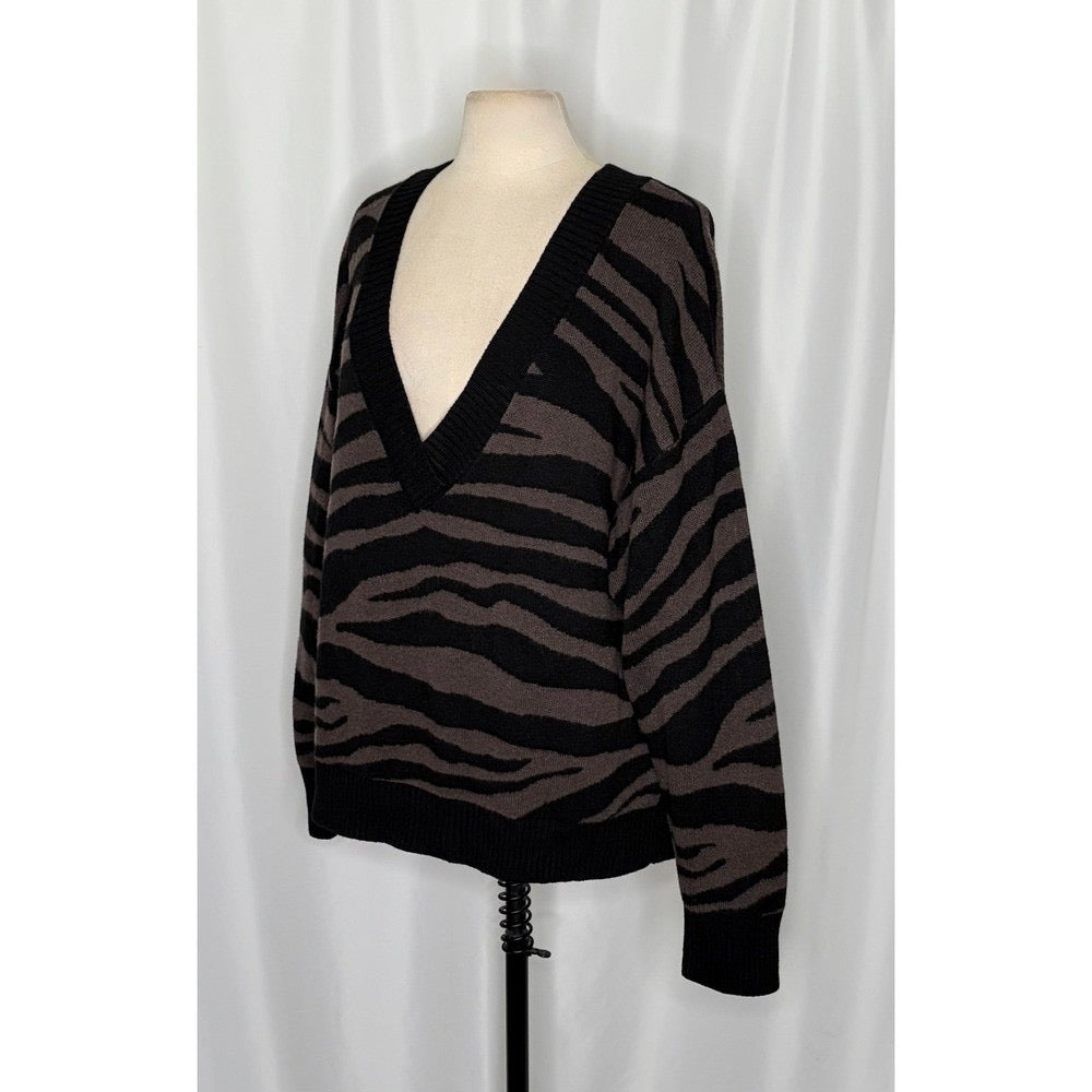 VARLEY Calvert Sweater Bracken Black Zebra Animal Print Merino Wool Blend Large