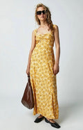 FREE PEOPLE Rosalee Midi Dress Yellow Combo Floral Cutout Back Boho X-Small