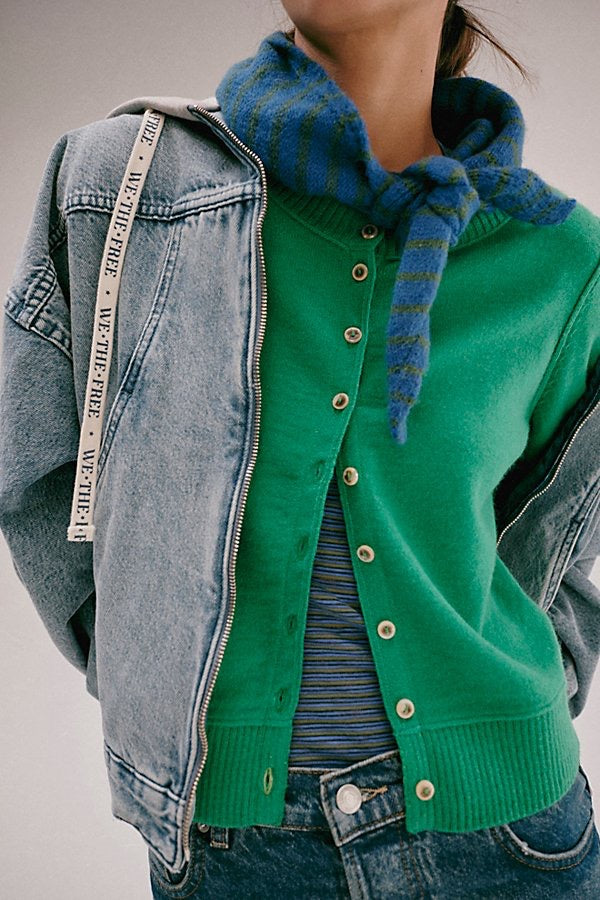 NWT FREE PEOPLE Nocturnal Wool Cashmere Cardigan Jade Green Solid Sweater Medium