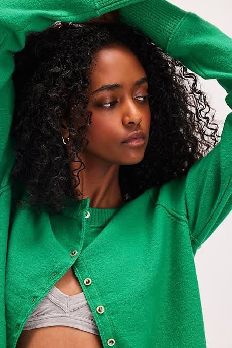 NWT FREE PEOPLE Nocturnal Wool Cashmere Cardigan Jade Green Solid Sweater Medium