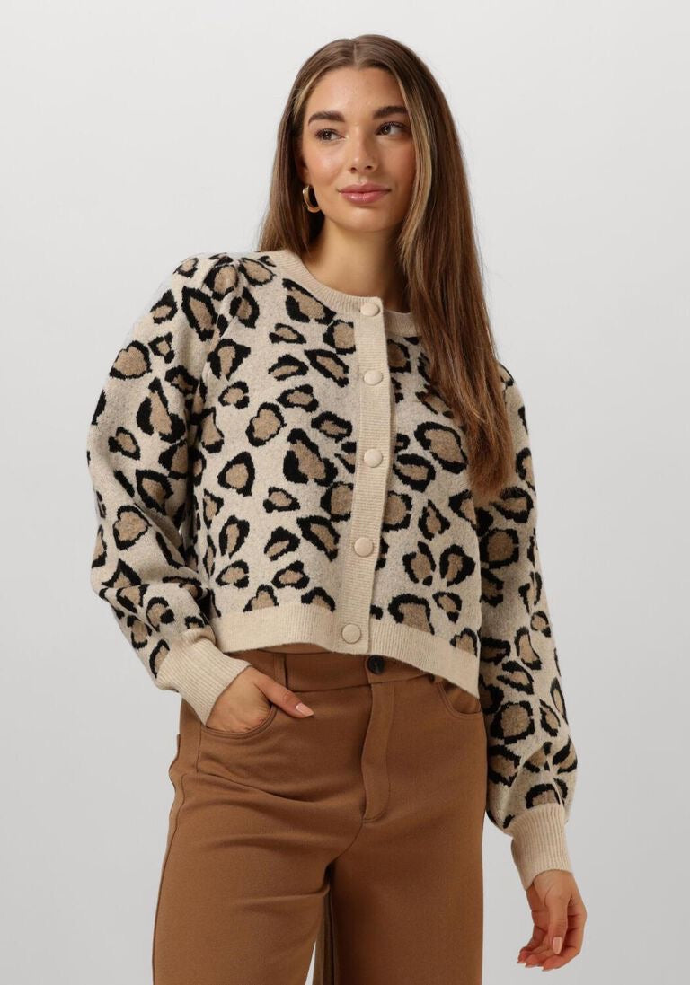 SUMMUM Leopard Print Cropped Wool Blend Cardigan Sweater Animal Knitwear Medium