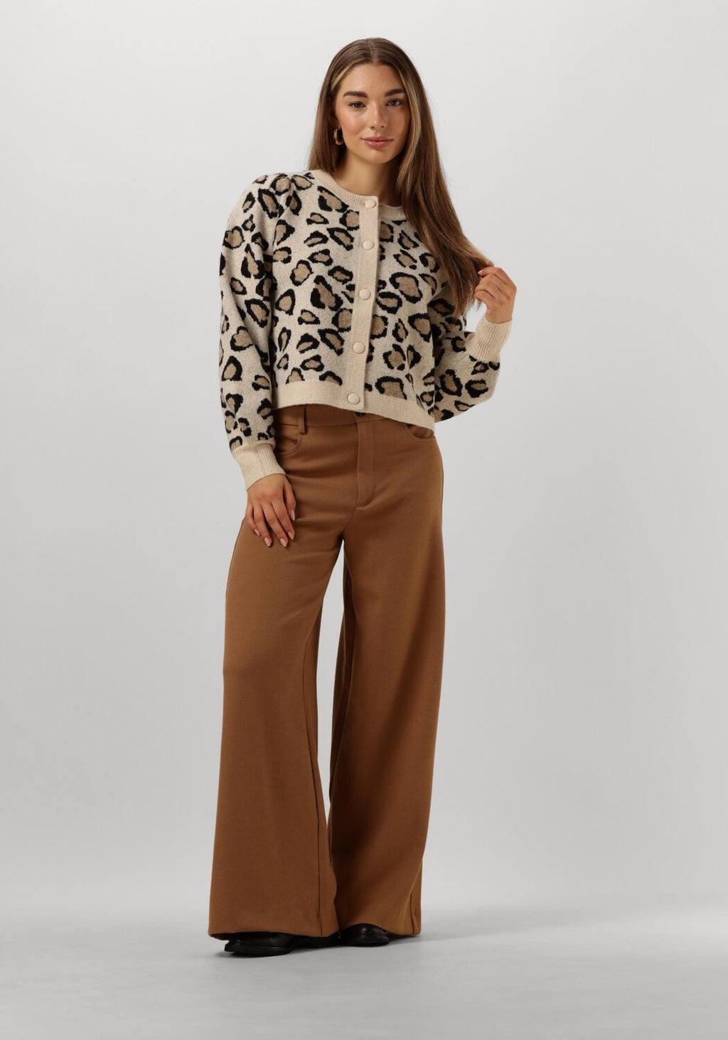 SUMMUM Leopard Print Cropped Wool Blend Cardigan Sweater Animal Knitwear Medium