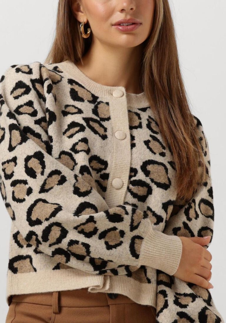 SUMMUM Leopard Print Cropped Wool Blend Cardigan Sweater Animal Knitwear Medium