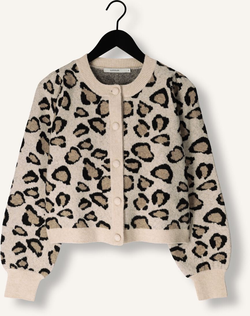 SUMMUM Leopard Print Cropped Wool Blend Cardigan Sweater Animal Knitwear Medium