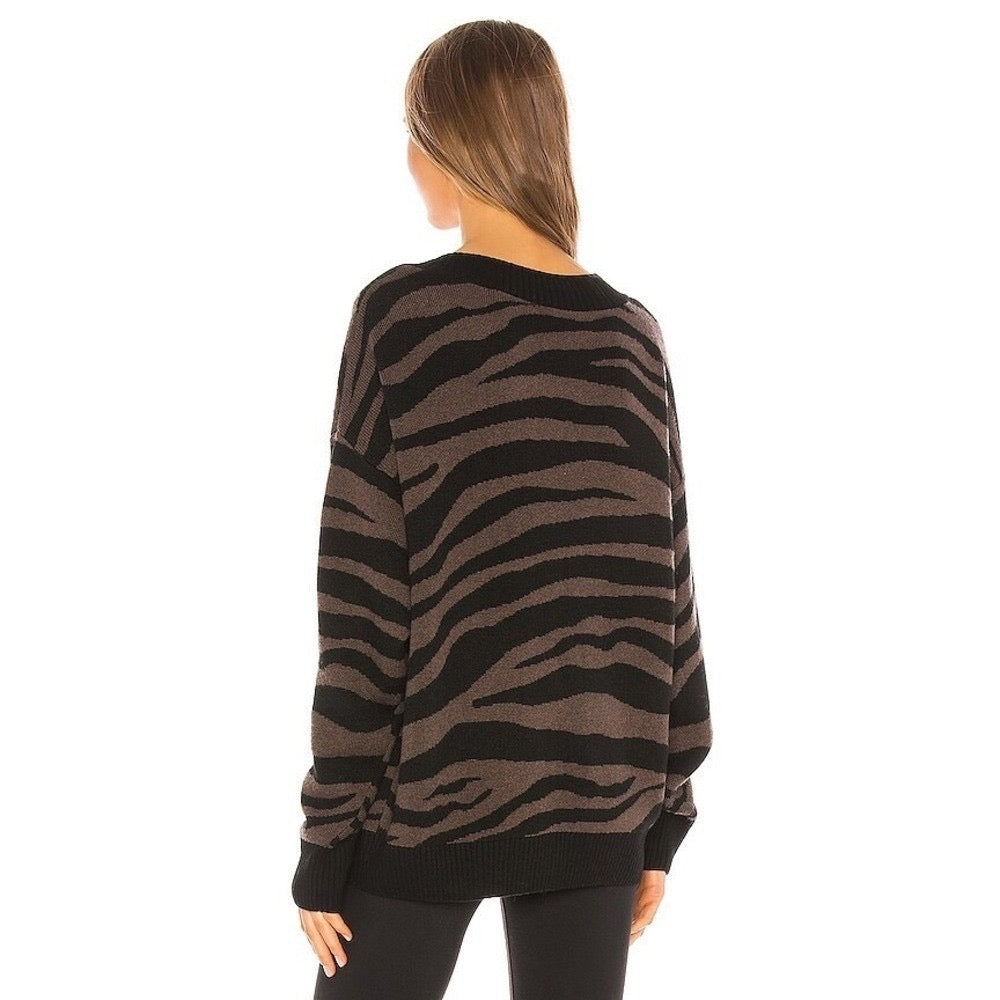 VARLEY Calvert Sweater Bracken Black Zebra Animal Print Merino Wool Blend Large