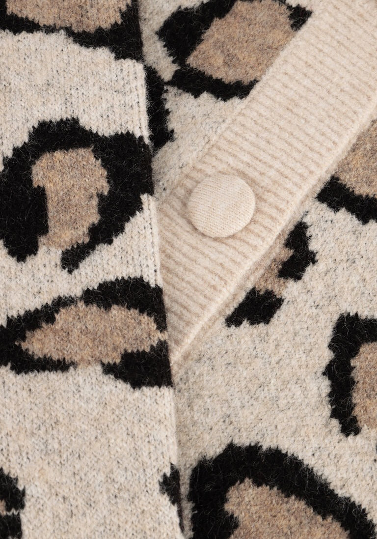 SUMMUM Leopard Print Cropped Wool Blend Cardigan Sweater Animal Knitwear Medium