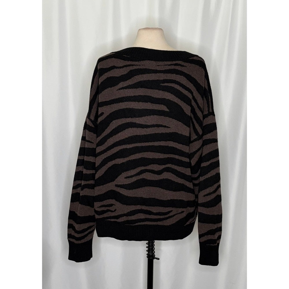 VARLEY Calvert Sweater Bracken Black Zebra Animal Print Merino Wool Blend Large