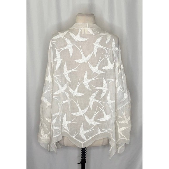 Anthropologie LILKA Shorebird Embroidered Bird Swim Cover-Up Jacket Medium Large