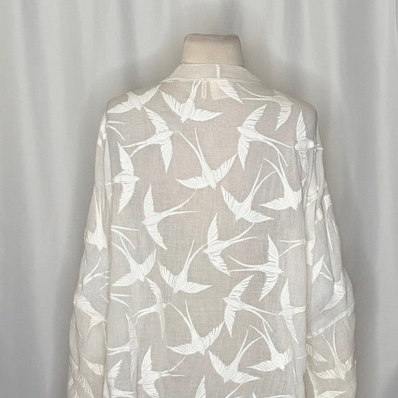 Anthropologie LILKA Shorebird Embroidered Bird Swim Cover-Up Jacket Medium Large