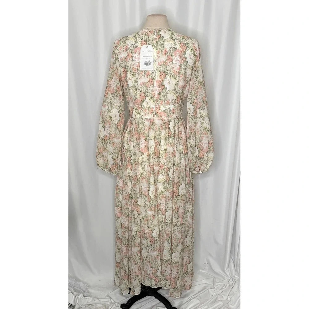 NWT!! IVY CITY CO Bree Floral Dress Midi Maxi Lace Trims Feminine Romantic Large