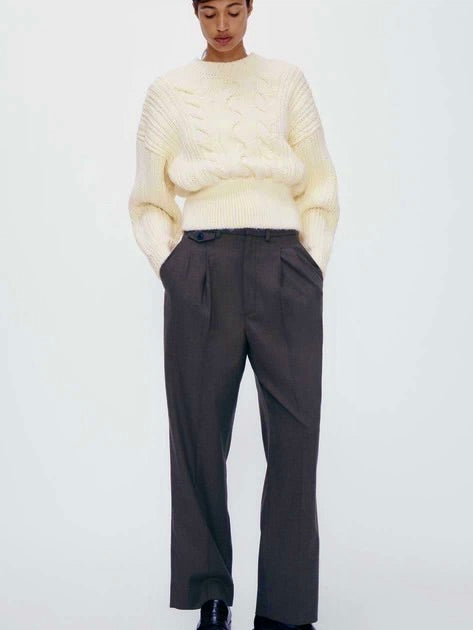 ZARA Cable Knit Chunky Sweater Solid Ivory Knit Knitwear Preppy Chic Medium