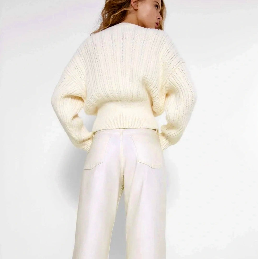 ZARA Cable Knit Chunky Sweater Solid Ivory Knit Knitwear Preppy Chic Medium
