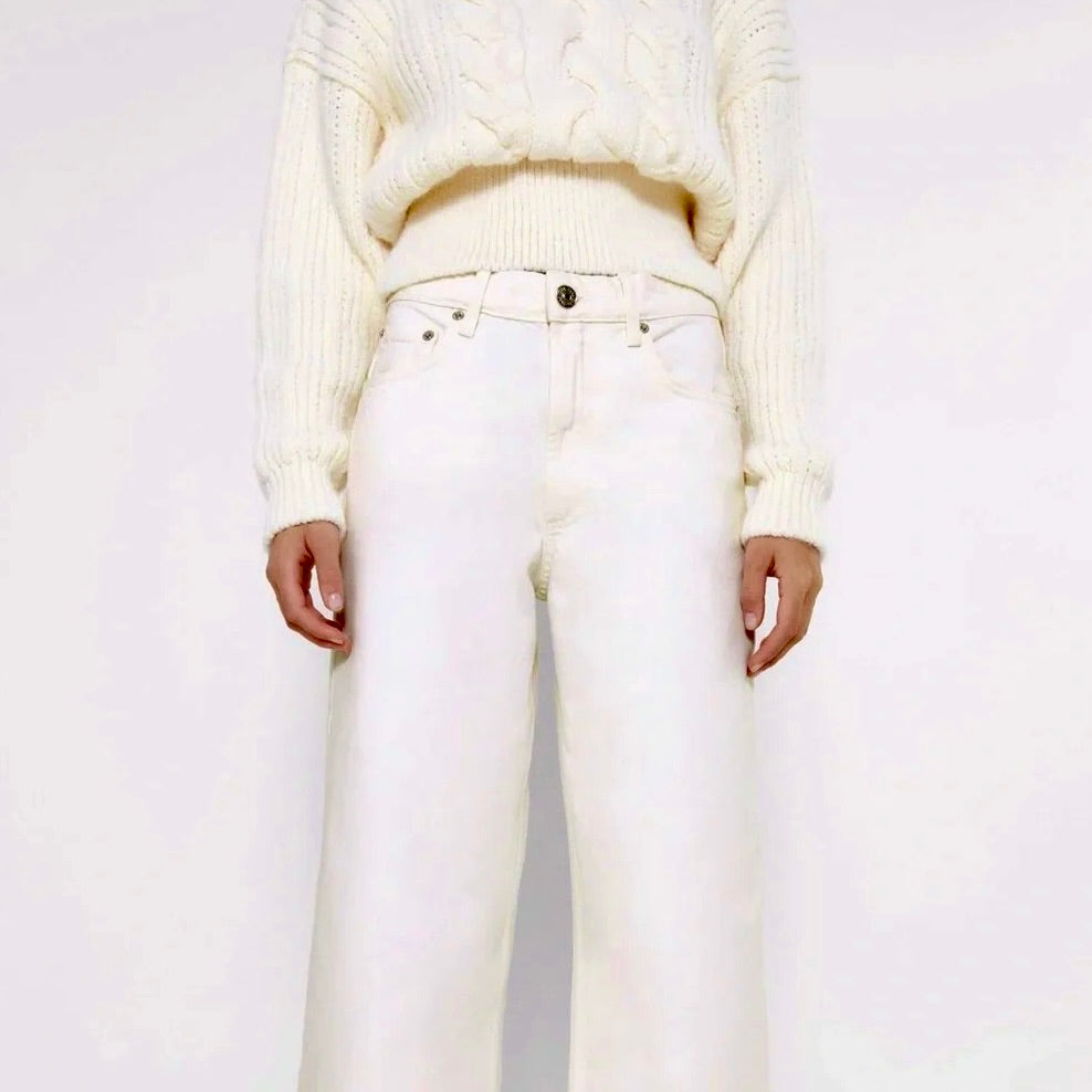 ZARA Cable Knit Chunky Sweater Solid Ivory Knit Knitwear Preppy Chic Medium