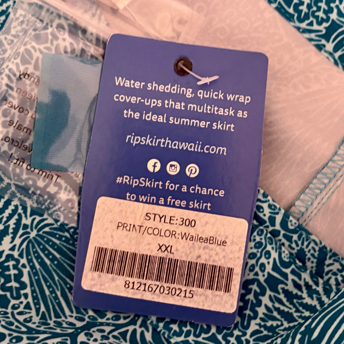 NWT RIP SKIRT Length 3 Wailea Blue Wrap Skirt Adjustable Beach XX-Large XXL