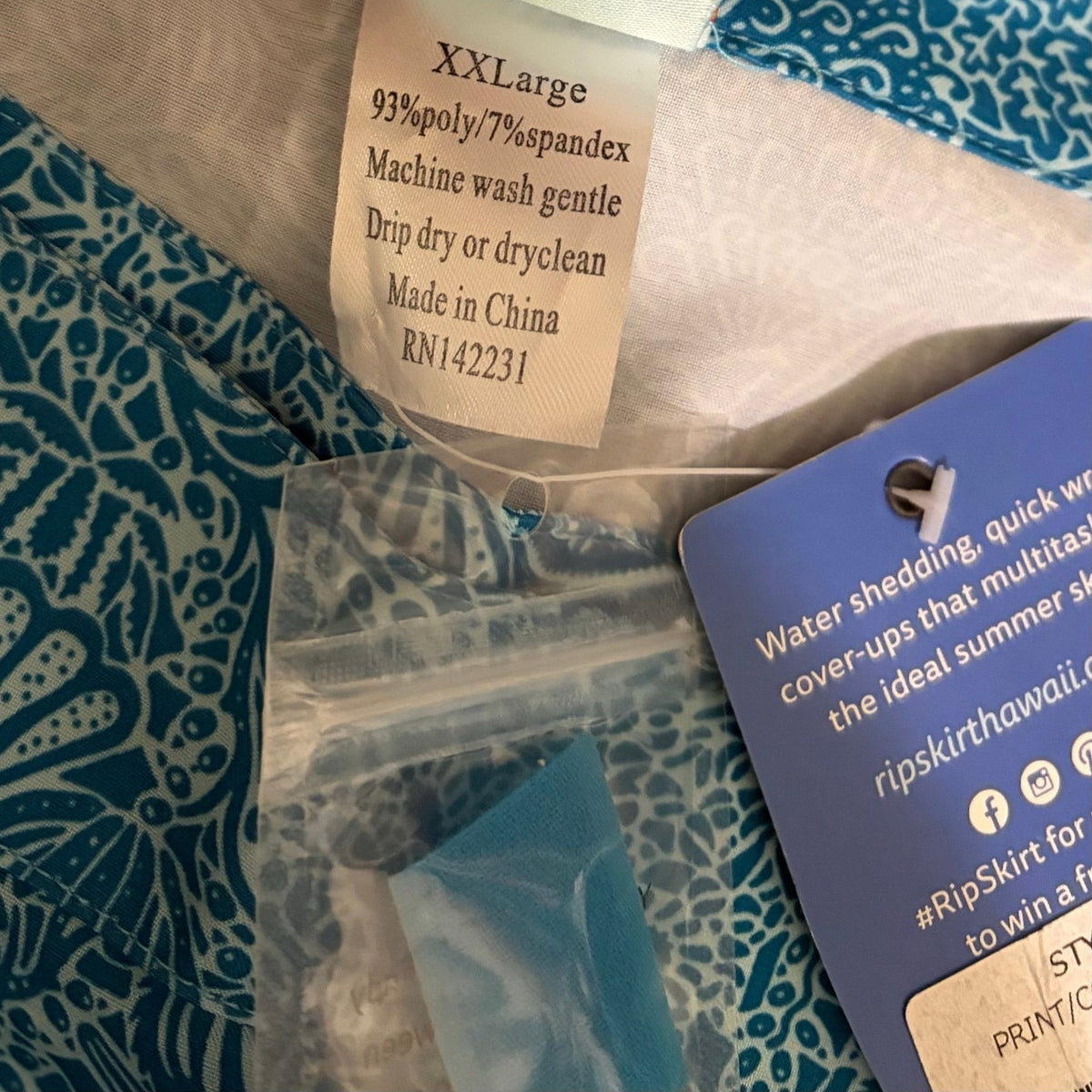 NWT RIP SKIRT Length 3 Wailea Blue Wrap Skirt Adjustable Beach XX-Large XXL