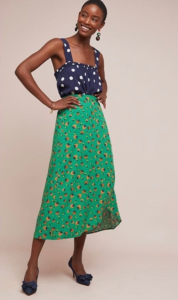NWT!! ANTHROPOLOGIE Colloquial Wrap Skirt #35 Conversations Strawberry Medium