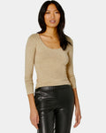 VINCE Scoop Neck Stretch Knit Long Sleeve Pullover Top Beige Tan Knitwear XS