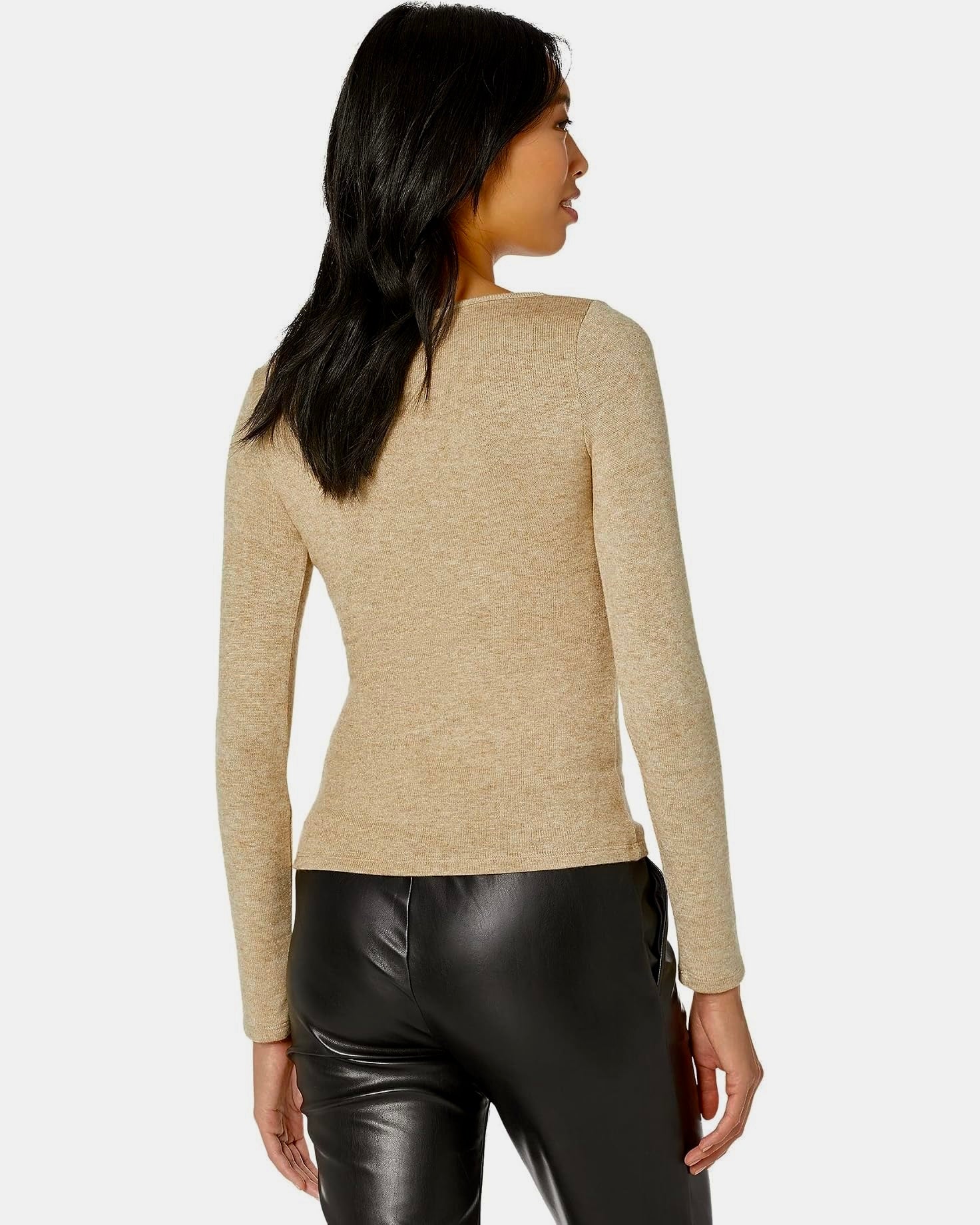 VINCE Scoop Neck Stretch Knit Long Sleeve Pullover Top Beige Tan Knitwear XS