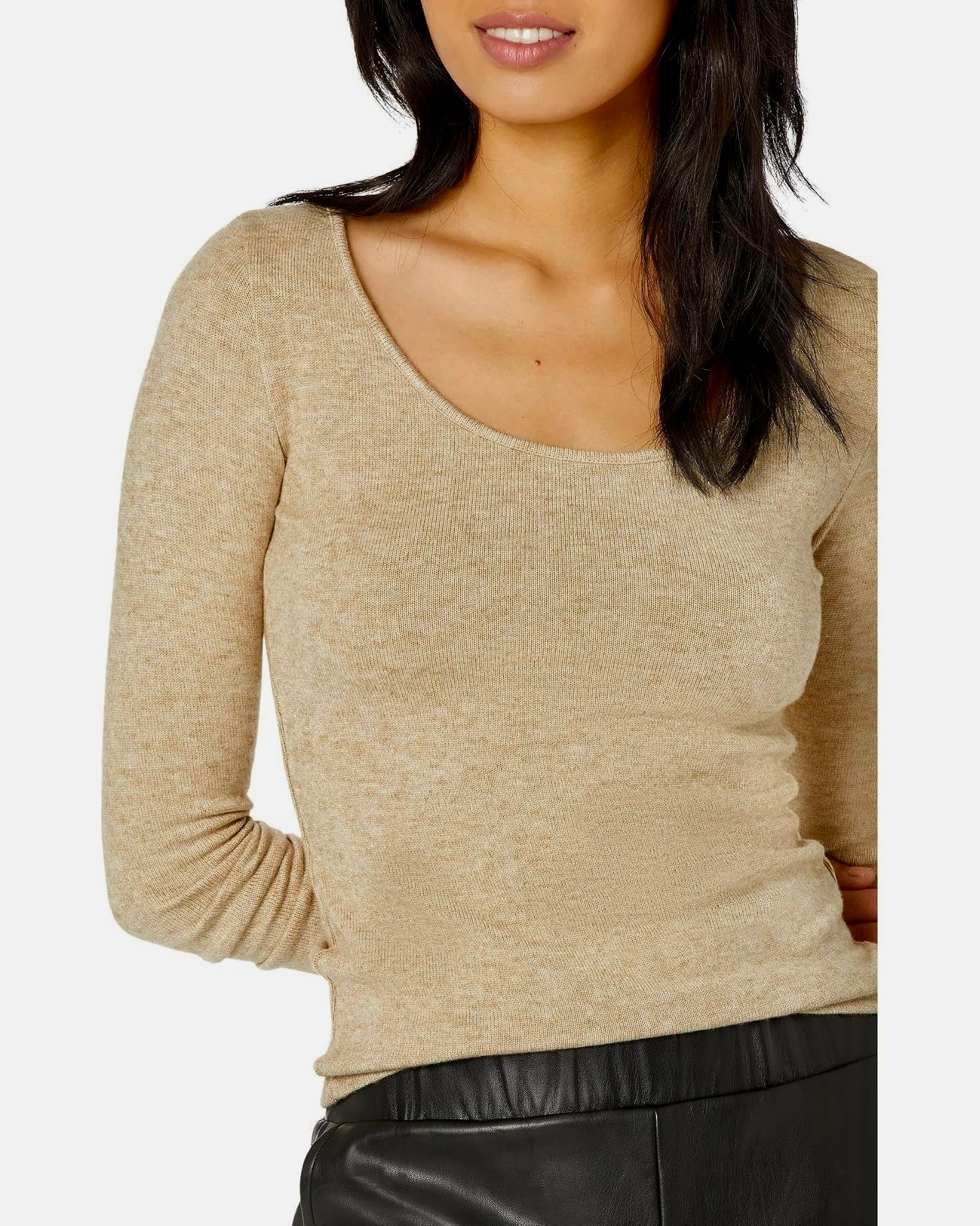 VINCE Scoop Neck Stretch Knit Long Sleeve Pullover Top Beige Tan Knitwear XS