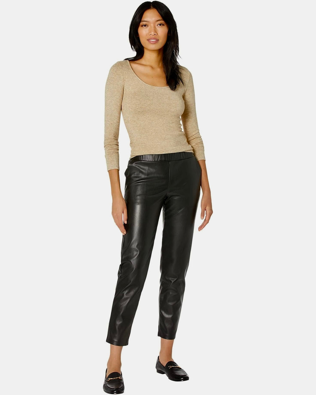 VINCE Scoop Neck Stretch Knit Long Sleeve Pullover Top Beige Tan Knitwear XS