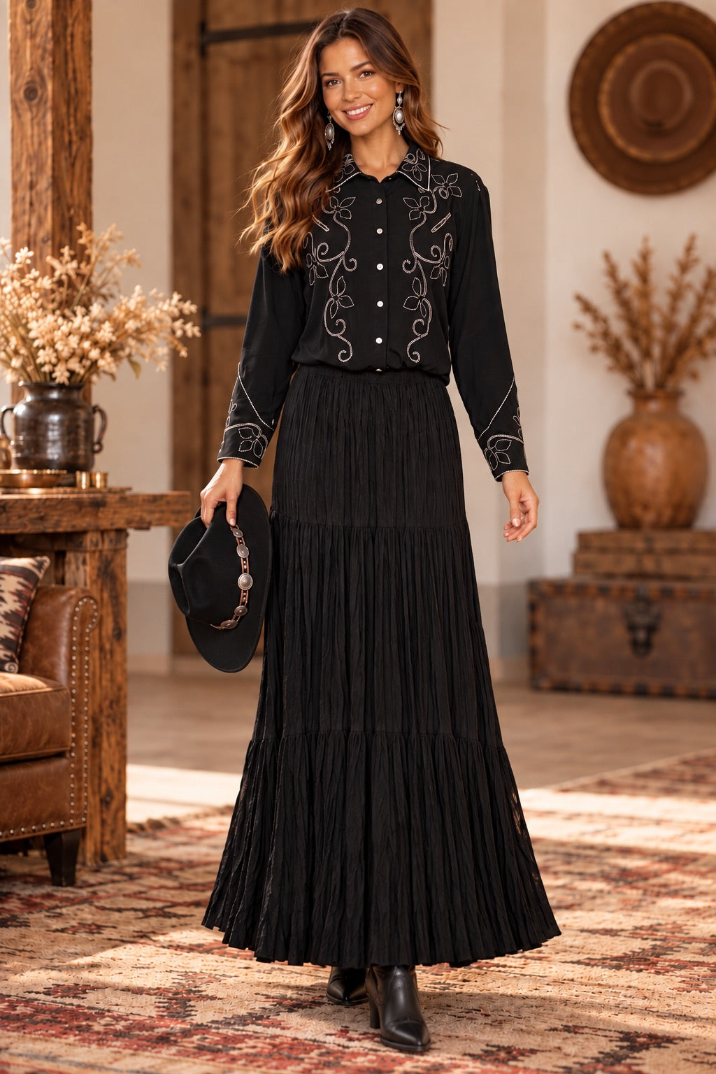 Double D Ranchwear Crinkle Top Maxi Skirt Set M/L