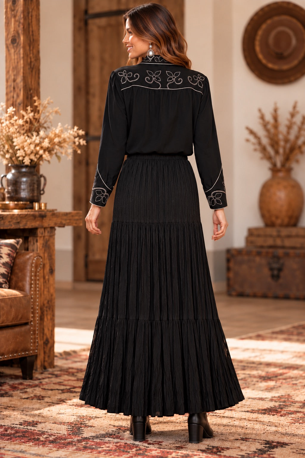 Double D Ranchwear Crinkle Top Maxi Skirt Set M/L