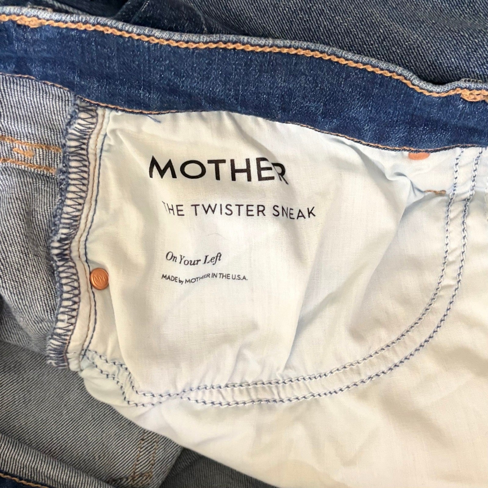 MOTHER Twister Sneak Jeans On Your Left Wash Wide Leg Stretch Denim Size 32