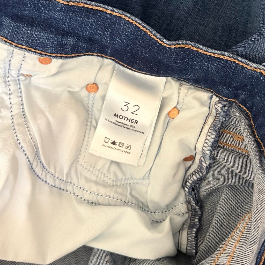 MOTHER Twister Sneak Jeans On Your Left Wash Wide Leg Stretch Denim Size 32