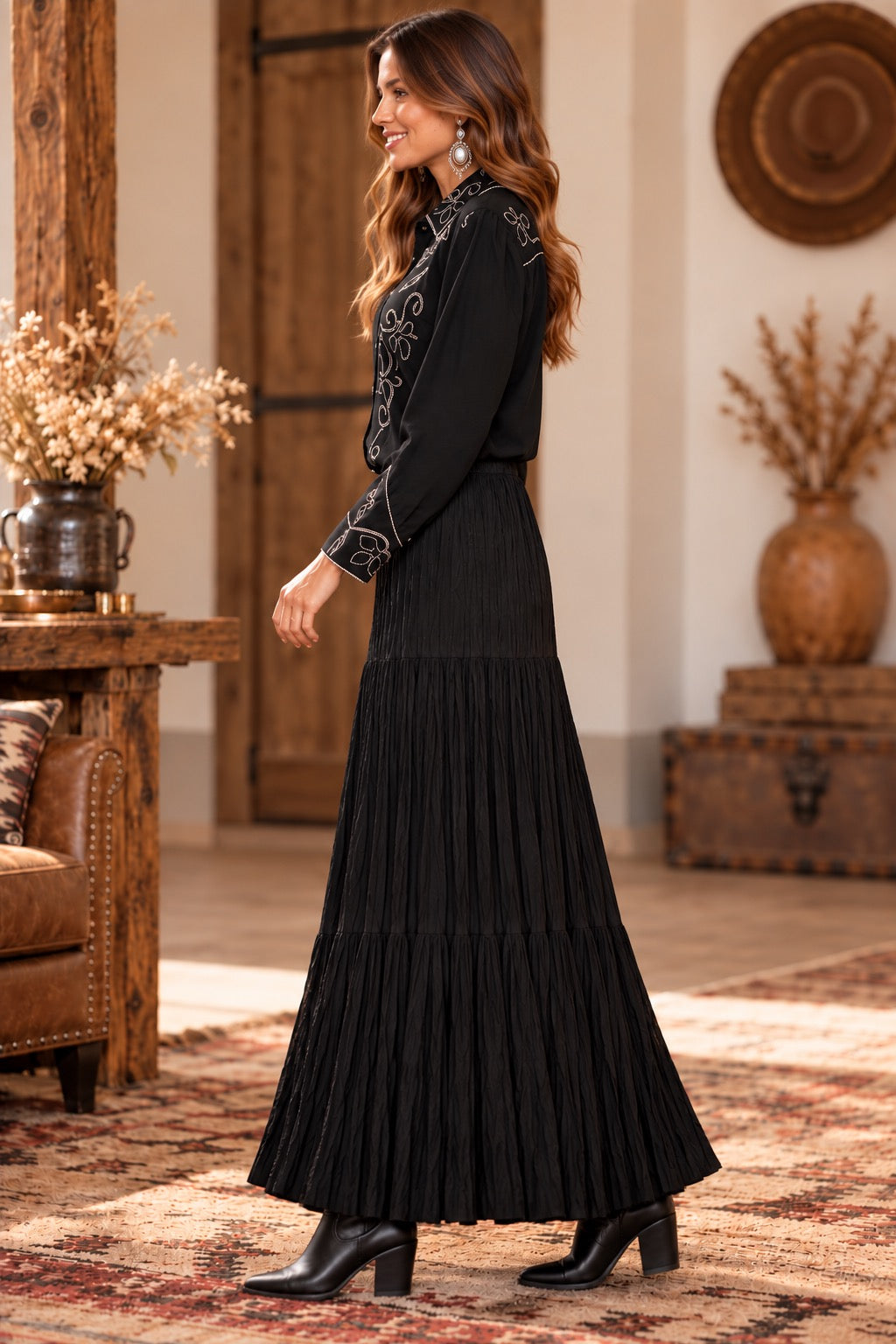 Double D Ranchwear Crinkle Top Maxi Skirt Set M/L