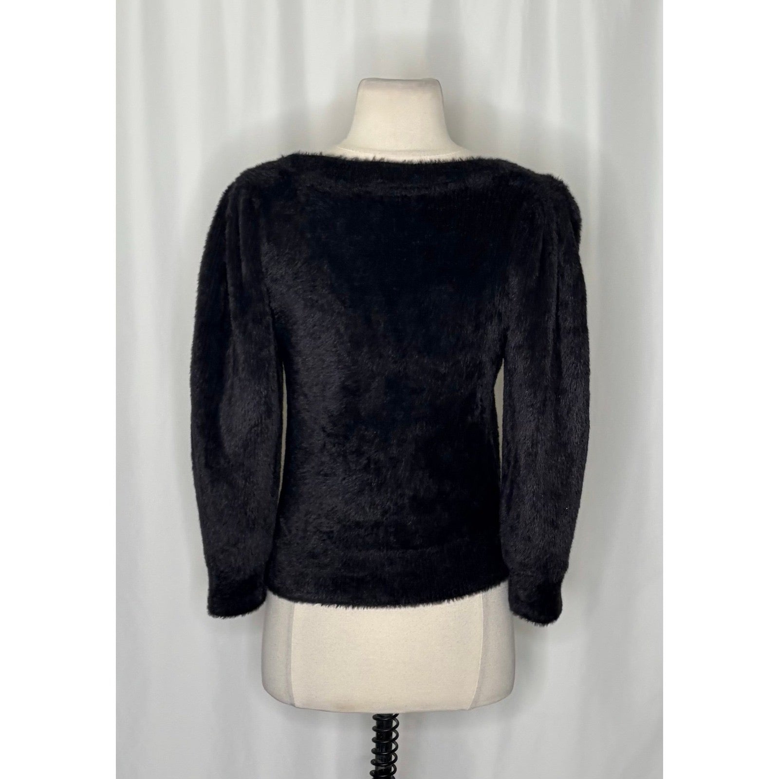 FREE PEOPLE Moonbeam Pullover Black Fuzzy Sweater 3/4 Sleeves Solid Scoop Small