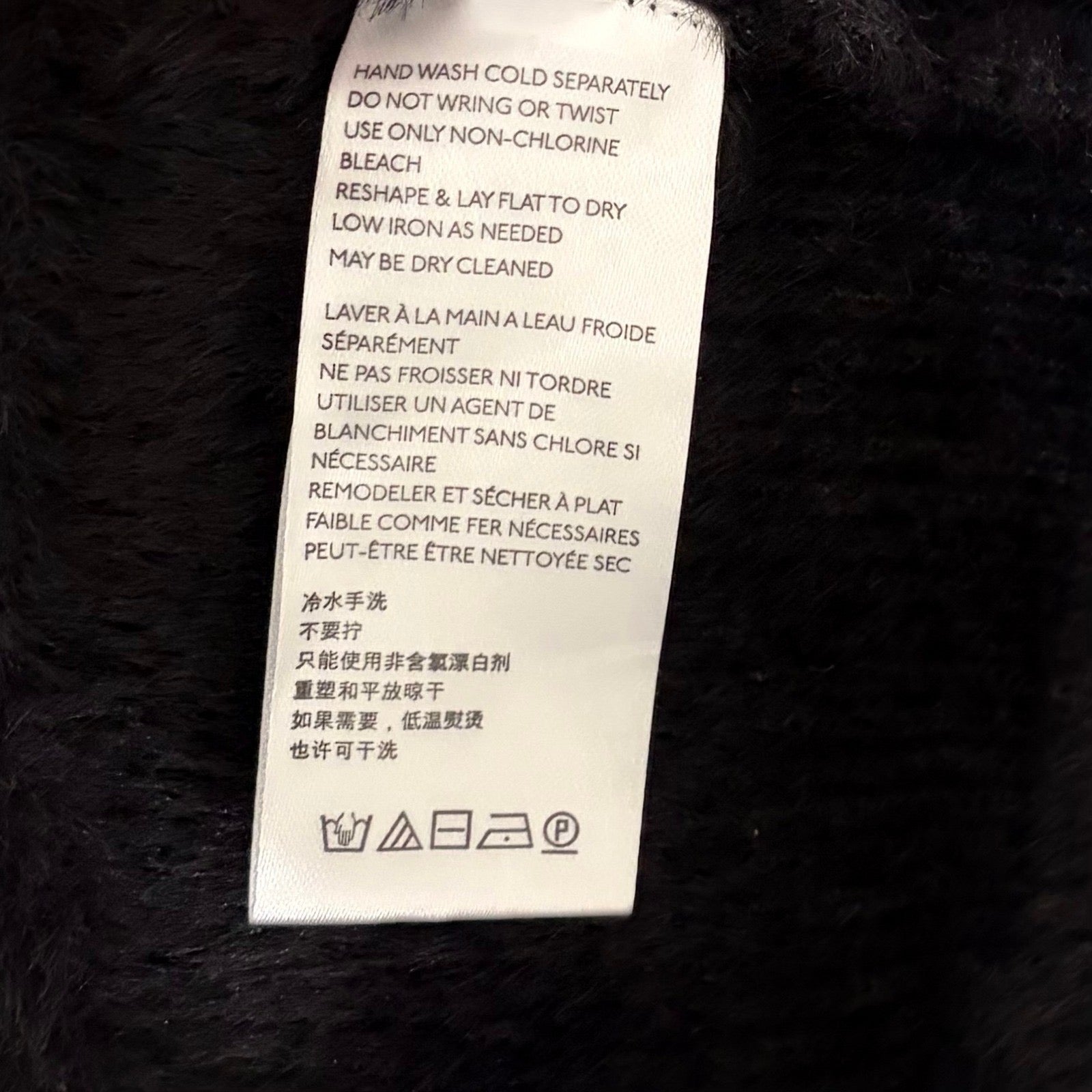 FREE PEOPLE Moonbeam Pullover Black Fuzzy Sweater 3/4 Sleeves Solid Scoop Small