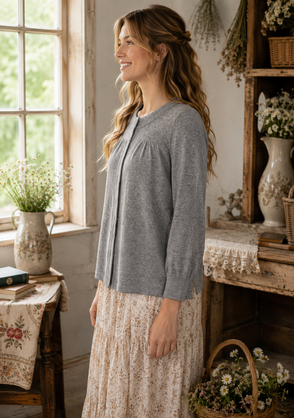 AQUA Silk Cashmere Cardigan Sweater Snap Front 3/4 Sleeve Large