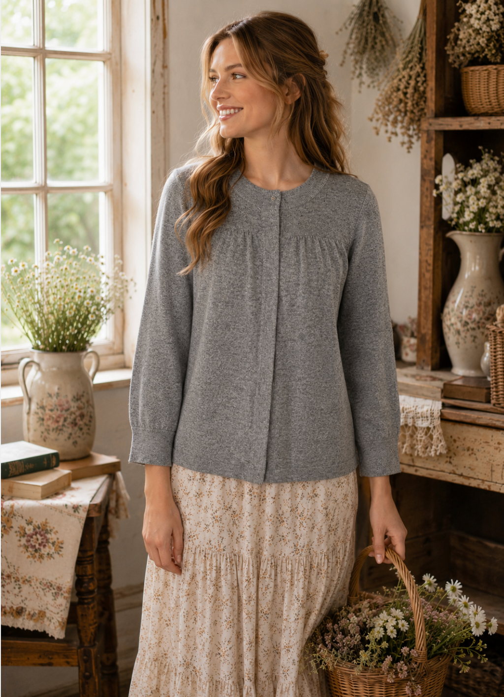 AQUA Silk Cashmere Cardigan Sweater Snap Front 3/4 Sleeve Large