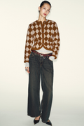 ZARA Argyle Cropped Cardigan Wool Blend Heart Buttons Blogger Favorite Small