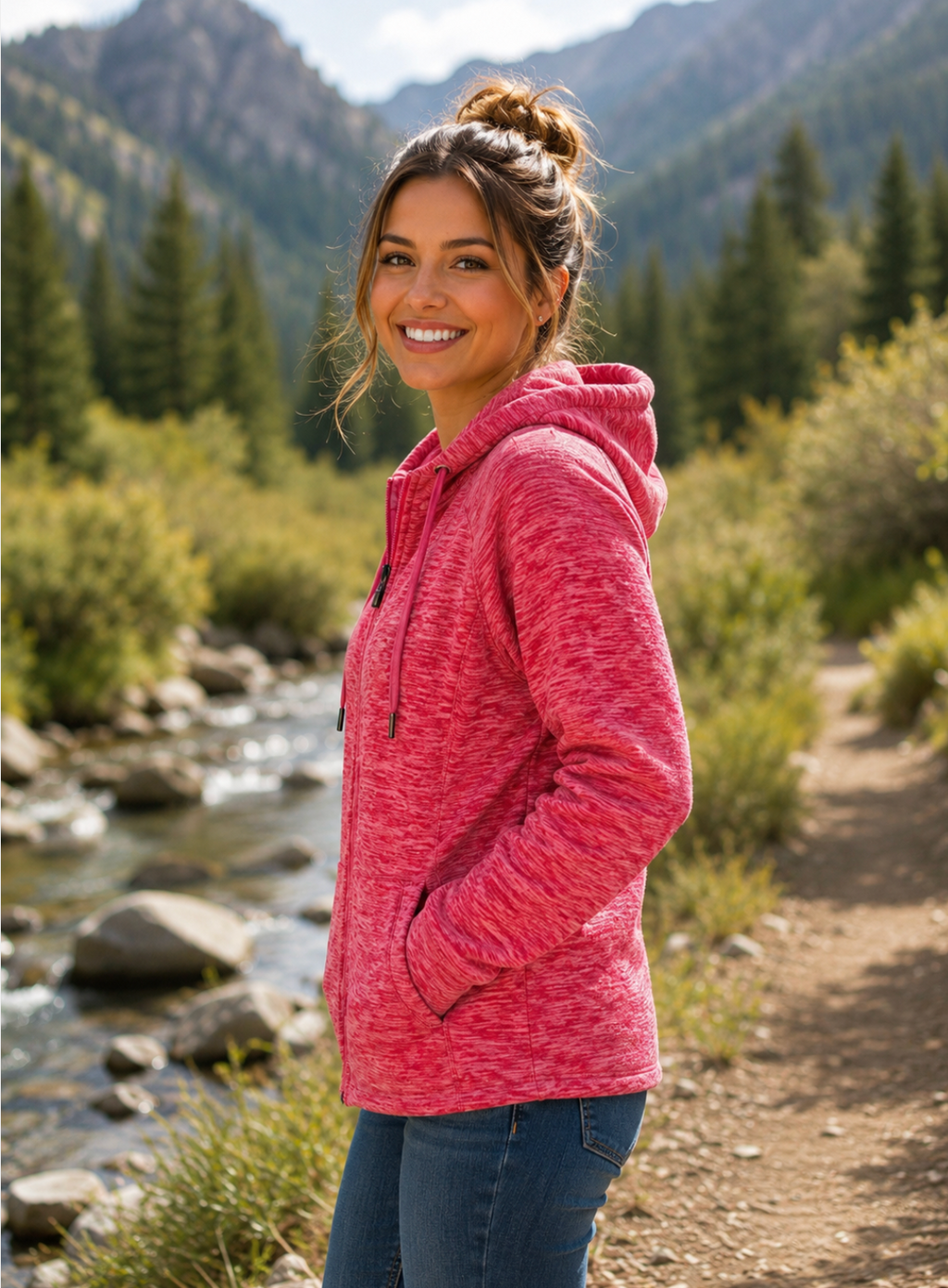 GreenTea Heathered Pink Fleece Zip Hoodie XL