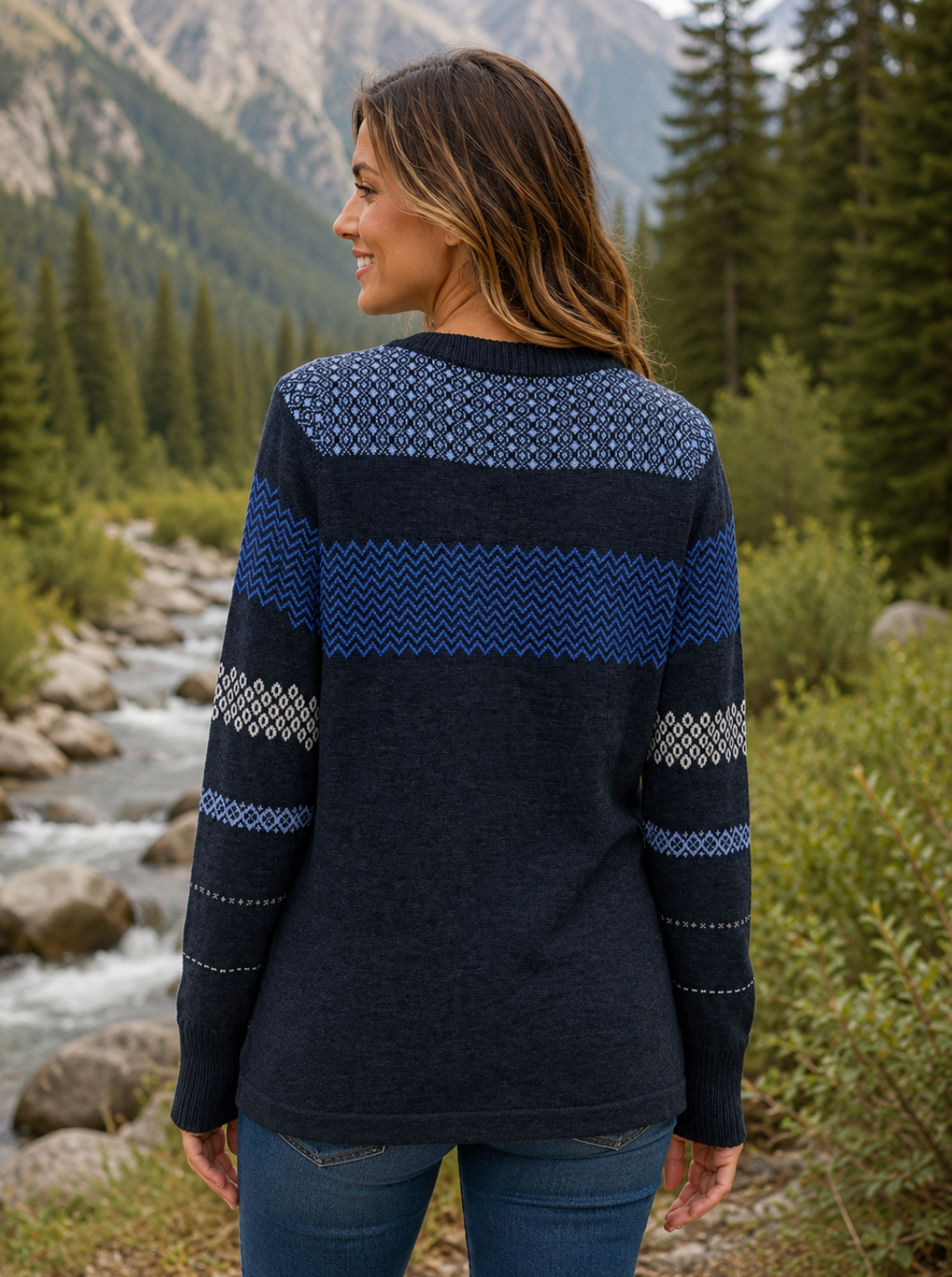 Woolrich Fair Isle Cotton Blend Henley Sweater Medium