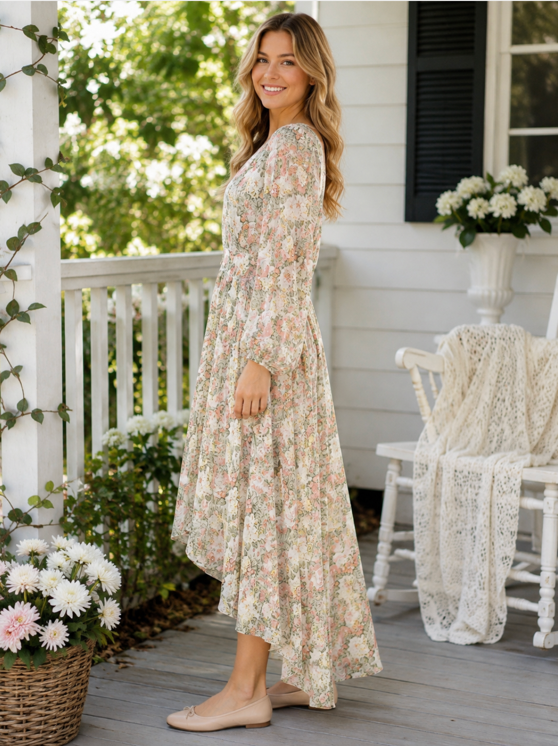 NWT IVY CITY CO Bree Floral Dress Midi Maxi Lace Trims Feminine Romantic Large